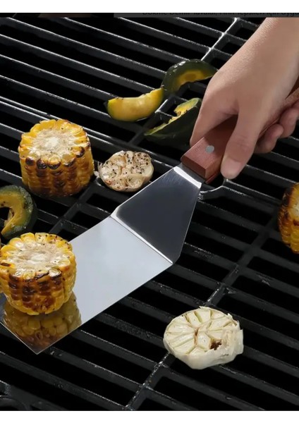 Ahşap Saplı Paslanmaz Açılı Büyük Spatula / Pasta Börek Hamburger Tatlı Kazıcıyı Baklavacı Spatulası