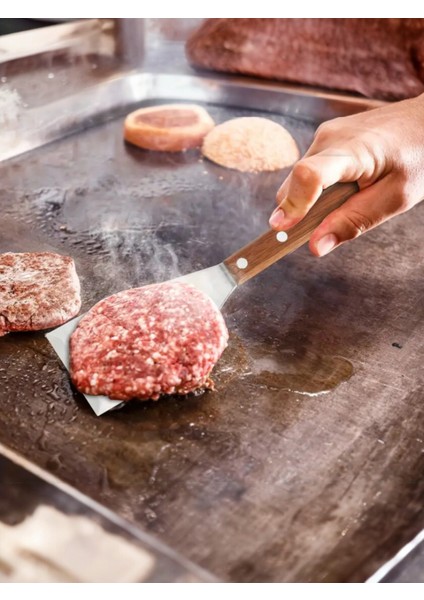 Ahşap Saplı Paslanmaz Açılı Büyük Spatula / Pasta Börek Hamburger Tatlı Kazıcıyı Baklavacı Spatulası