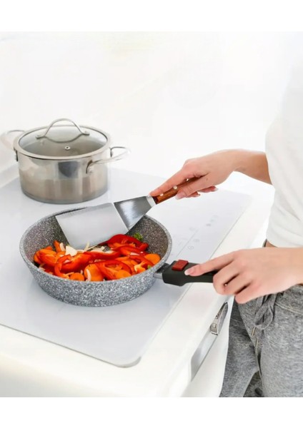 Ahşap Saplı Paslanmaz Açılı Büyük Spatula / Pasta Börek Hamburger Tatlı Kazıcıyı Baklavacı Spatulası