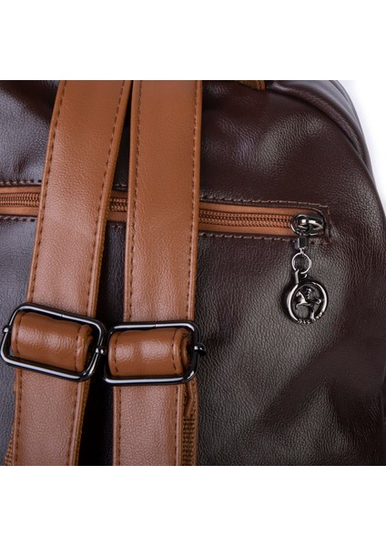 Kadın Çok Gözlü Büyük Boy Sırt Çantası Kahve Taba modelleri