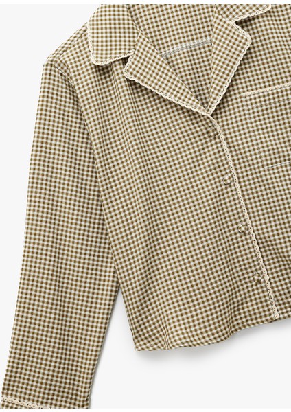 Rahat Kalıp Uzun Kollu Gömlek Yaka Crop Pijama Üstü modelleri