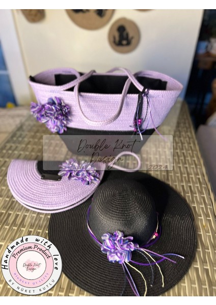 Vero 3lü Takım Plaj Çantası , El Çantası Clutch, Şapka, Totebag,Çanta, Yazlık, Hediyelik, modelleri