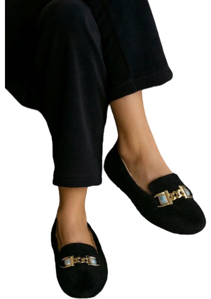 Yumuşak Peluş Ses Yapmaz Hafif Taban Kadın Ev Babeti Panduf Siyah