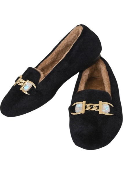 Yumuşak Peluş Ses Yapmaz Hafif Taban Kadın Ev Babeti Panduf Siyah