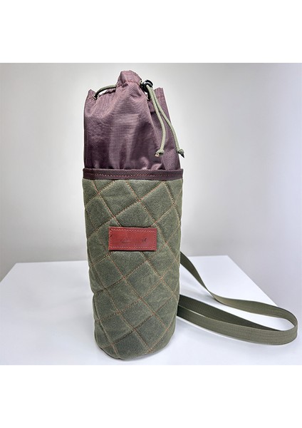 El Yapımı Hakiki Deri Kapitone Termos Kılıfı – 2 Litre'ye Kadar Termos Uyumlu, Kamp Aksesuarı 40X18 cm