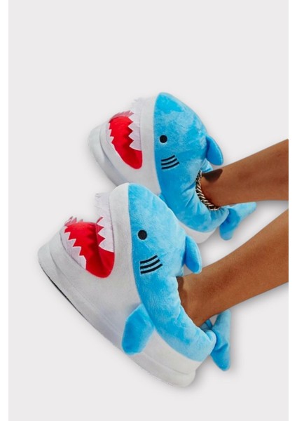 Kadın Köpek Balığı Figürlü Panduf Mavi