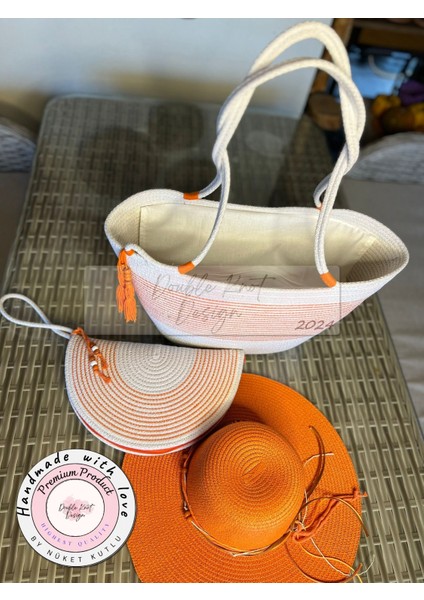 Vero 3lü Takım Plaj Çantası , El Çantası Clutch, Şapka, Totebag,Çanta, Yazlık, Hediyelik, modelleri