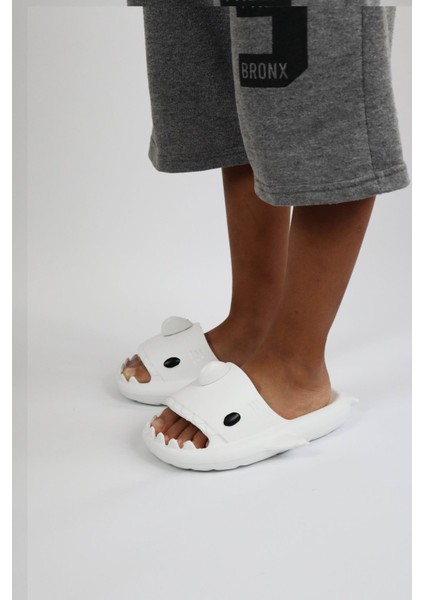 WG500 Köpekbalığı Beyaz Unisex Tam Ortopedik Terlik Shark Slides Cocuk modelleri