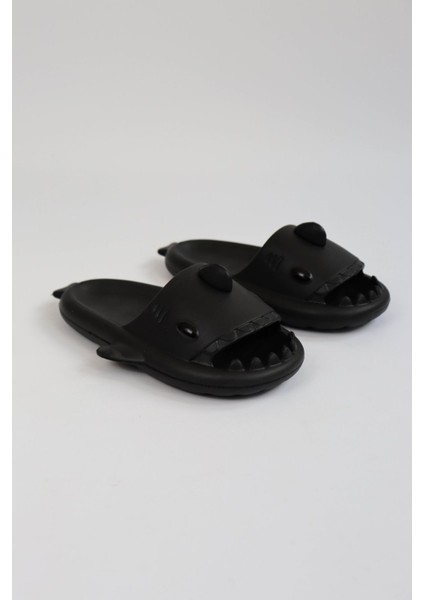 WG500 Köpekbalığı Siyah Unisex Tam Ortopedik Terlik Shark Slides modelleri