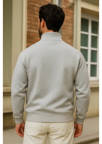 Erkek Kışlık Gri Oversize Fermuarlı Sweatshirt indirimleri