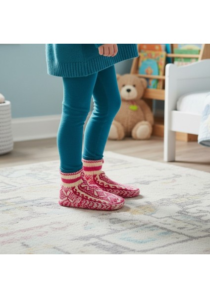 Kız Çocuk El Örgüsü Yünlü Patik Çorap Pembe Krem (28–33) fiyatları