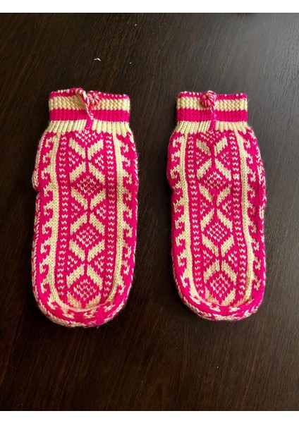 Kız Çocuk El Örgüsü Yünlü Patik Çorap Pembe Krem (28–33) indirimleri