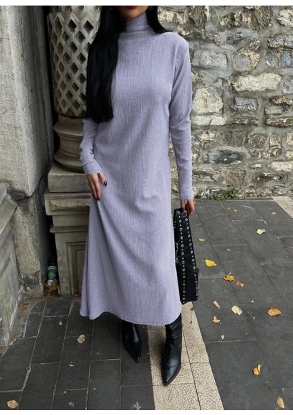 Techmrt Boğazlı Kalın Bürümcük Uzun Elbise Gri (Beden: M) fiyatları