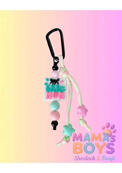 Cat Mom Yazılı Paracord Çanta Aksesuarı - Charm - Anahtarlık