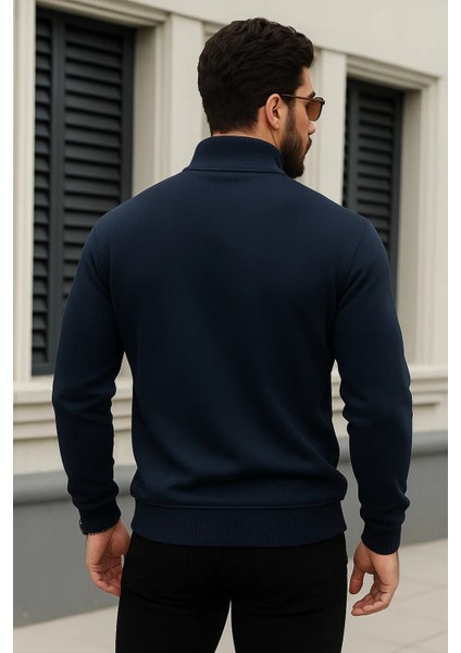 Erkek Trend Kışlık Lacivert Fermuarlı Sweatshirt indirimleri