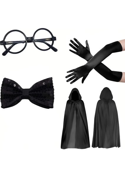 Siyah Kapüşonlu Büyücü ve Cadı Pelerin Kostüm Seti (4 Parça) - Lisinya fiyatları