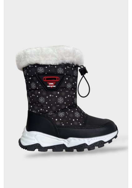 Su Itici Ayarlı Bağcıklı Kürklü Kız Çocuk Botu Siyah