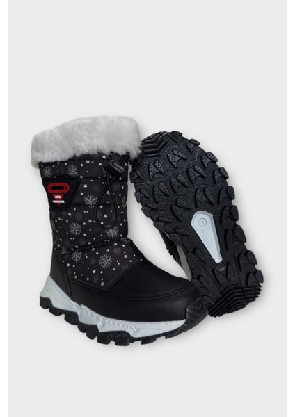 Su Itici Ayarlı Bağcıklı Kürklü Kız Çocuk Botu Siyah