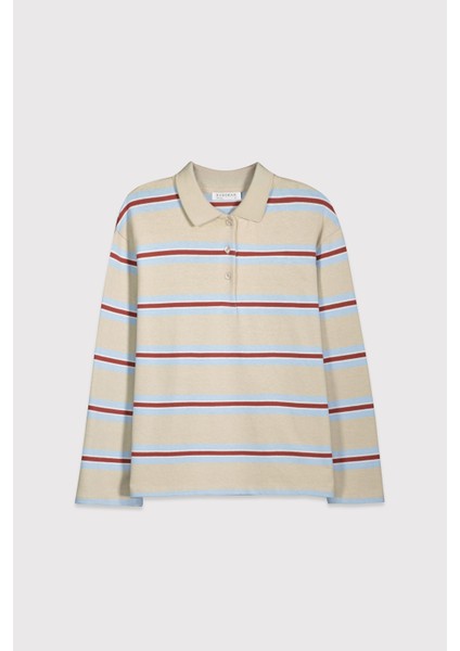 Çizgili Rugby Polo Uzun Kol Tshirt