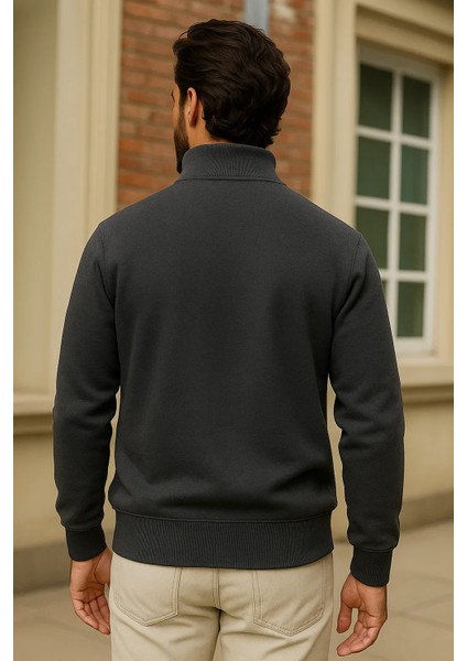 Erkek Kışlık Antrasit Oversize Fermuarlı Sweatshirt