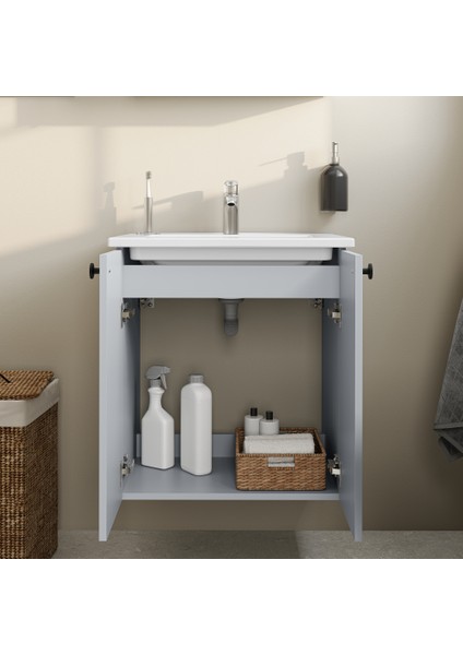 Shift T20 Lavabo Dolabı 81011, 60 Cm, Kül Gri, Lavabolu, Çift Kapaklı, Yavaş Kapanır indirimleri