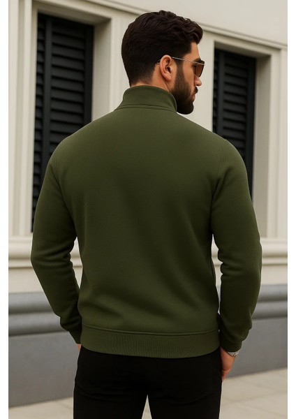 Erkek Trend Kışlık Haki Fermuarlı Sweatshirt indirimleri