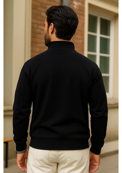 Erkek Kışlık Siyah Oversize Fermuarlı Sweatshirt indirimleri
