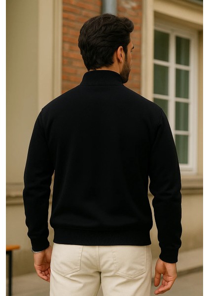 Erkek Kışlık Siyah Oversize Fermuarlı Sweatshirt