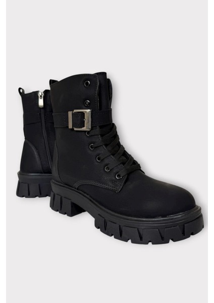Kalın Taban Fermuarlı Postal Kadın Bot Siyah - Gümüş fiyatları