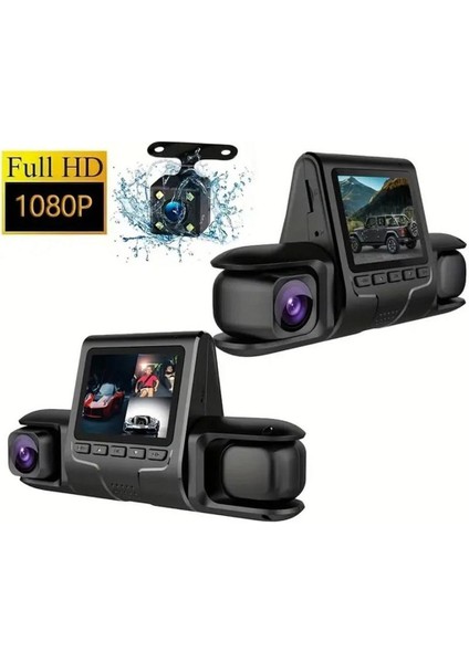Araba Dvr Kamera 3 Kamera Lens 1080 P Hd Dash Kamera Video Kaydedici Siyah Dashcam