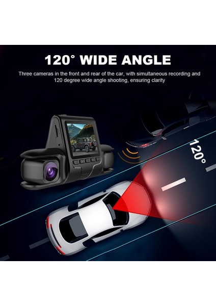 Araba Dvr Kamera 3 Kamera Lens 1080 P Hd Dash Kamera Video Kaydedici Siyah Dashcam fiyatları