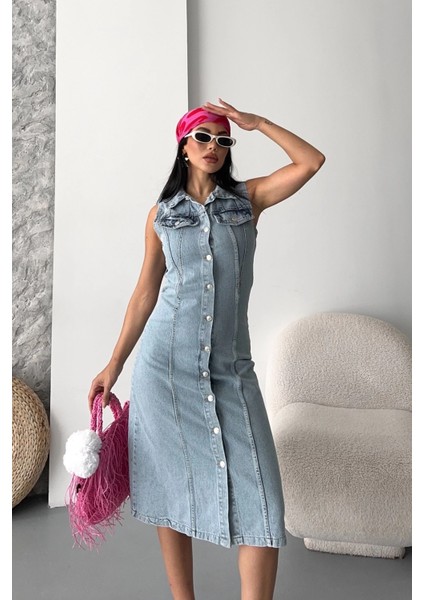 Techmrt Sıfır Kol Kar Yıkama Tunik Ceket Mavi D2520 (Beden: 38)