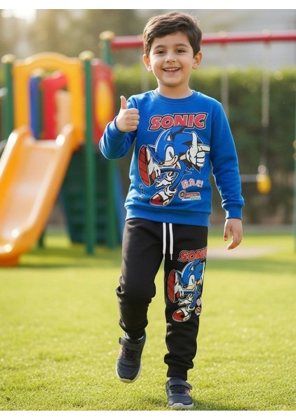 Sonıc Baskılı Erkek Alt Üst Takım 3 Iplik Şardonlu