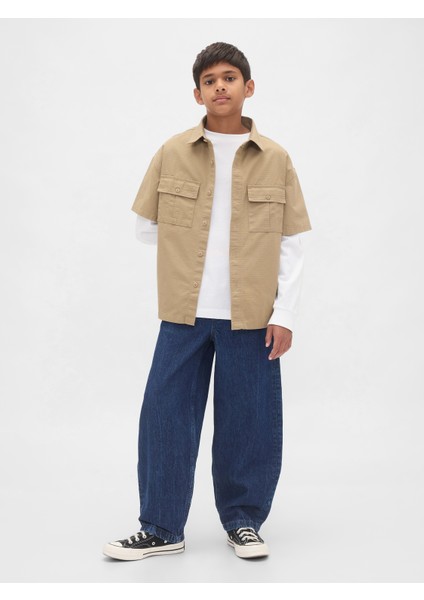 Erkek Çocuk Mavi Easy Baggy Barrel Jean Pantolon