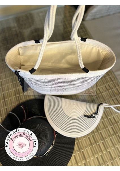 Vero 3lü Takım Plaj Çantası , El Çantası Clutch, Şapka, Totebag,Çanta, Yazlık, Hediyelik,