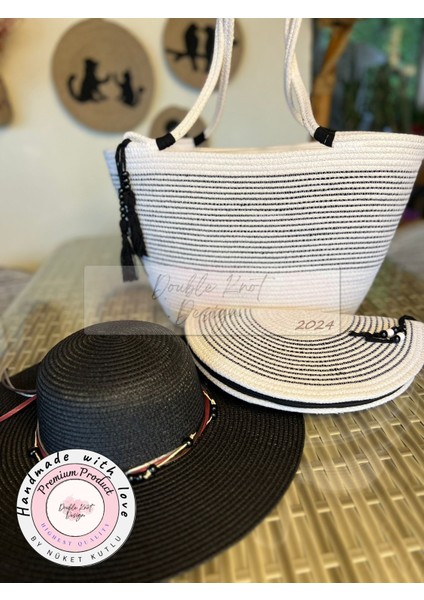 Vero 3lü Takım Plaj Çantası , El Çantası Clutch, Şapka, Totebag,Çanta, Yazlık, Hediyelik, modelleri