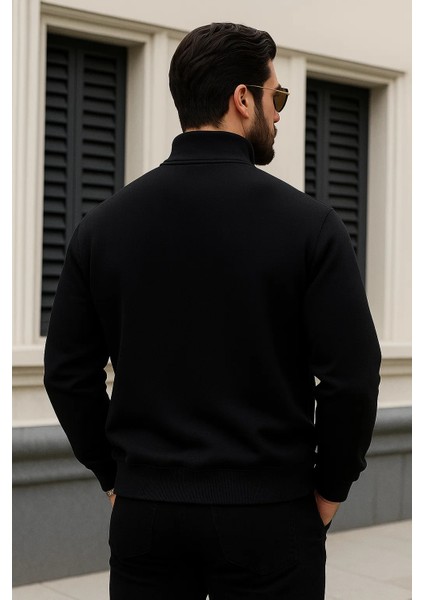 Erkek Trend Kışlık Siyah Fermuarlı Sweatshirt indirimleri