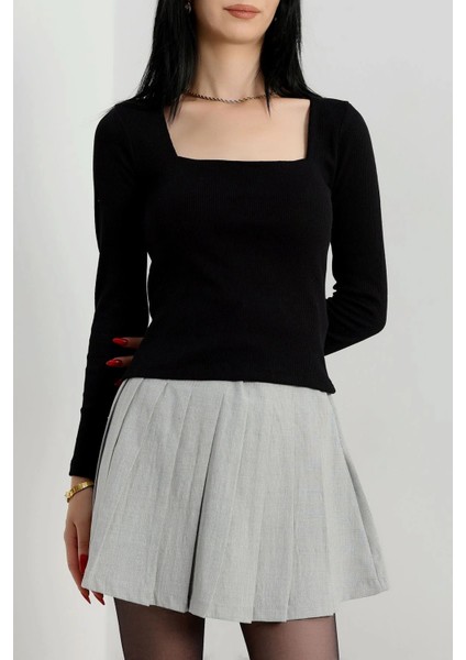 Techmrt Çerçeve Yaka Kaşkorse Bluz Siyah (Beden: L)