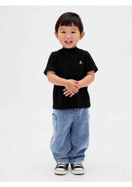 Erkek Bebek Mavi Örgü Barrel Jean Pantolon