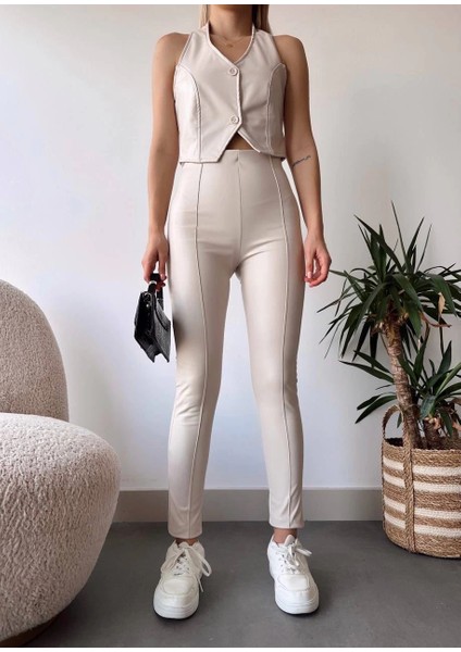 Techmrt Iki Düğmeli Deri Yelek Krem S243001 (Beden: S) modelleri