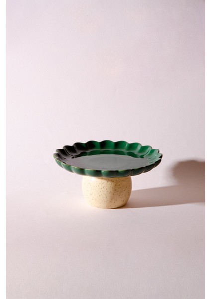 Fungo Ayaklı Pasta Kek Sunum Tabağı 15 cm | Yeşil