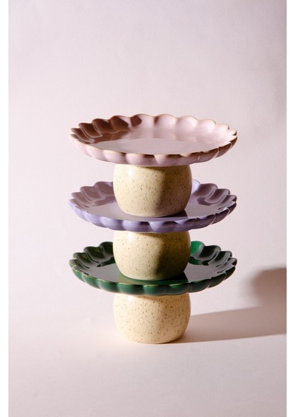 Fungo Ayaklı Pasta Kek Sunum Tabağı 15 cm | Yeşil modelleri