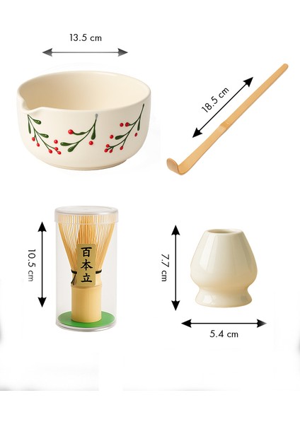 4'lü Yılbaşı Matcha Seti (Matcha Whisk - Whisk Tutucu - Matcha Kase - Bambu Scoop)