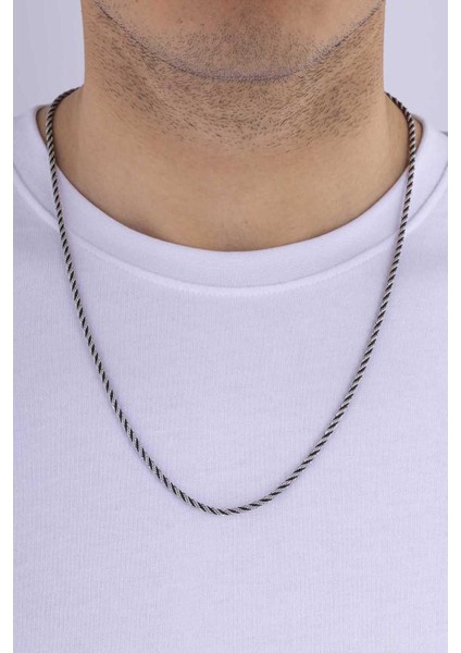 Burgu Model Siyah Geçişli Çelik Erkek Zincir