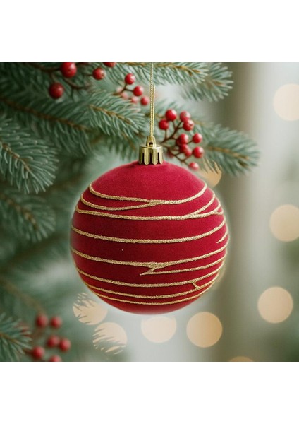 Altın Şeritli Kadife Top Bordo 12 cm 2 Li
