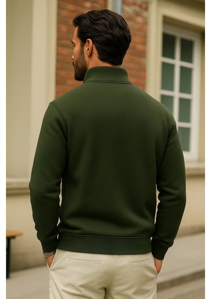 Erkek Kışlık Haki Oversize Fermuarlı Sweatshirt indirimleri