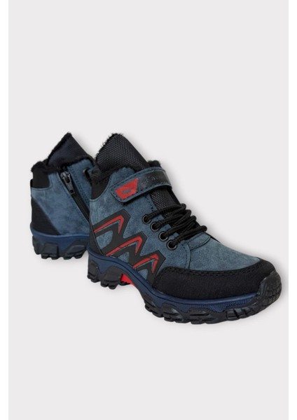 Içi Kürklü Soğuk ve Suya Dayanıklı Fermuarlı Çocuk Bot Mavi - Kırmızı fiyatları