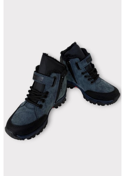 Içi Kürklü Soğuk ve Suya Dayanıklı Fermuarlı Çocuk Bot Mavi - Kırmızı modelleri