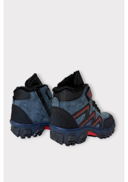 Içi Kürklü Soğuk ve Suya Dayanıklı Fermuarlı Çocuk Bot Mavi - Kırmızı fırsatları