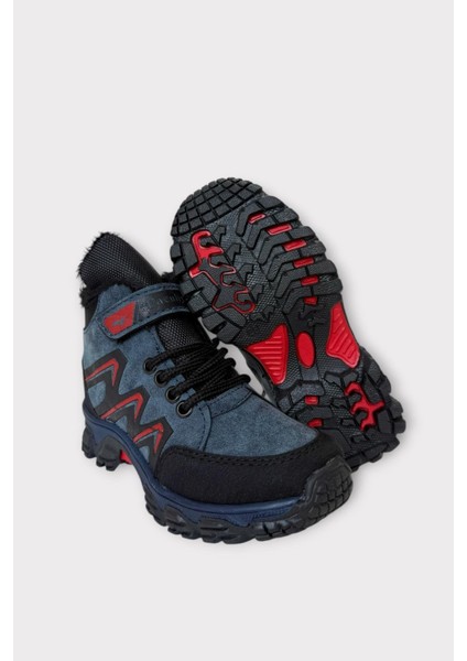 Içi Kürklü Soğuk ve Suya Dayanıklı Fermuarlı Çocuk Bot Mavi - Kırmızı indirimleri